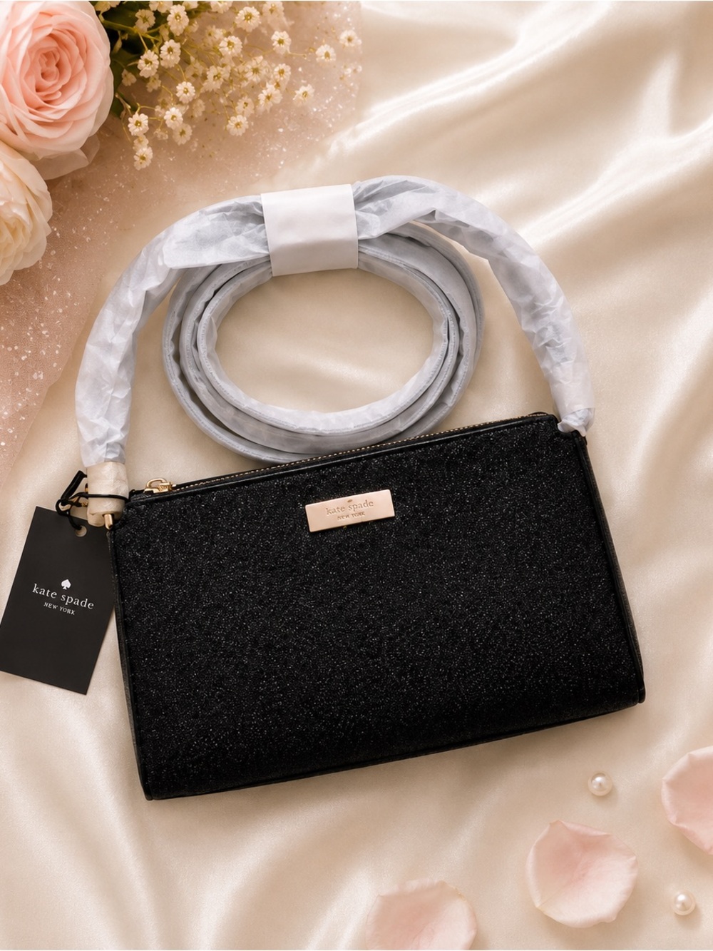 Nwt Kate Spade Limited Edition Black Glitter Kenzie Crossbody Bag